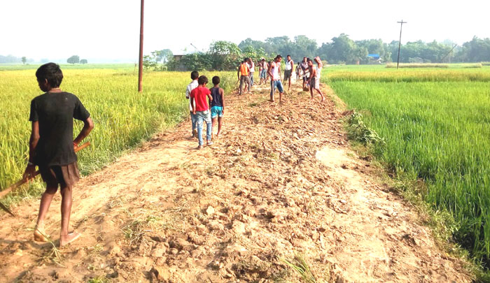 ग्रामिण सडक निर्माणमा जुटे छपकीका युवाहरु